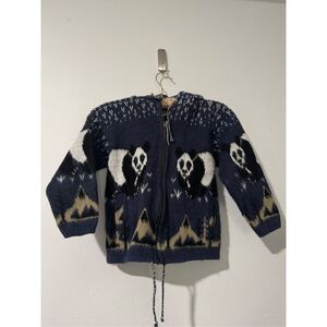 Panda Bear print hooded sweater wool kids 7/8